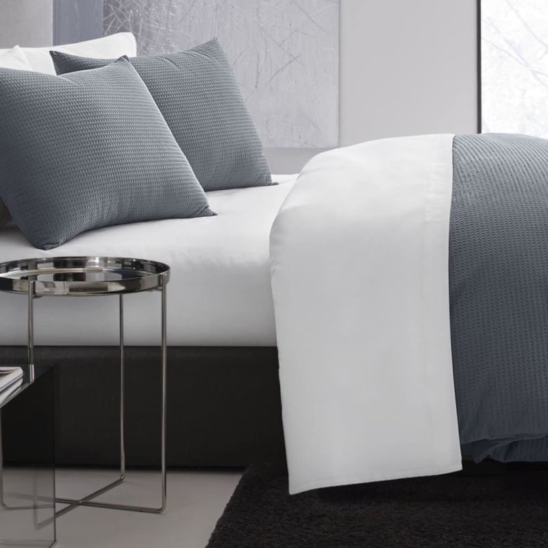 Vera Wang - King Duvet Cover Set, Soft Cotton Bedding with Matching Pillowcases, Button Closure & Inner Corner Ties, 3 Piece Bed Set (Waffle Pique Midnight Blue) - Image 2